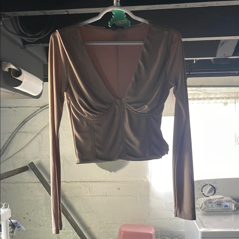 Forever 21 Brown Ruched Crop Blouse